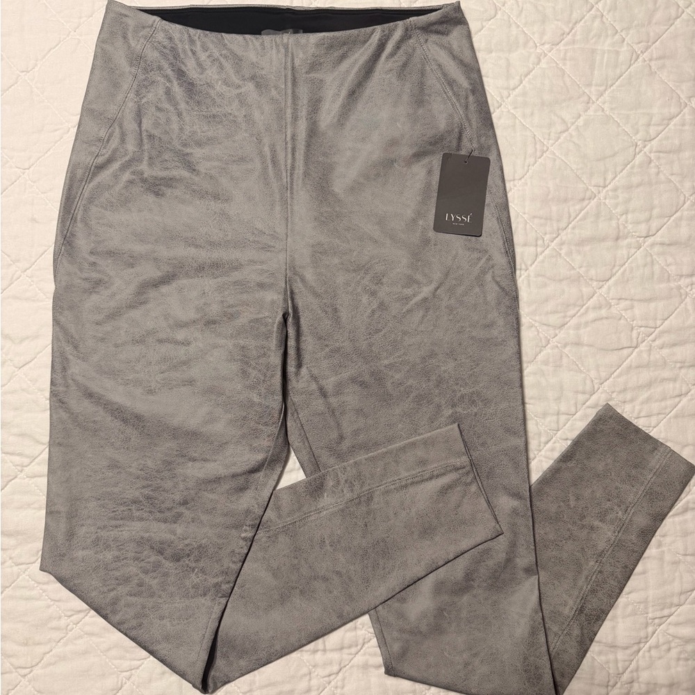 NWT Lyssé New York Pearl Grey Vegan Leather Leggings Size L